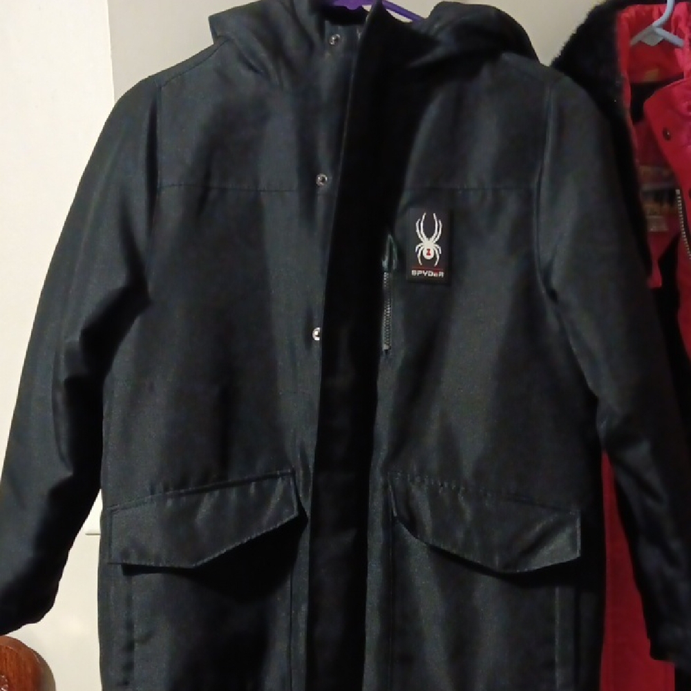 Spyder Boys Dark Gray Hooded Ski Jacket